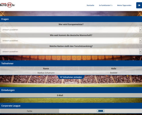 Bonusfragen, Teilnehmerliste, Einladungen kreITiv Tippspiel
