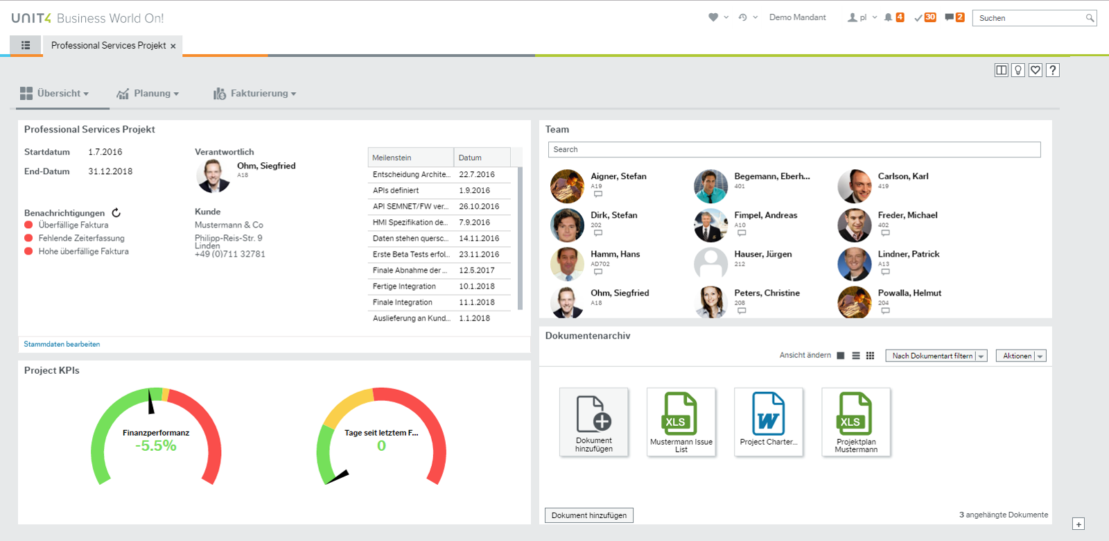 Personalplanung für Projekt im ERP-System von Unit4