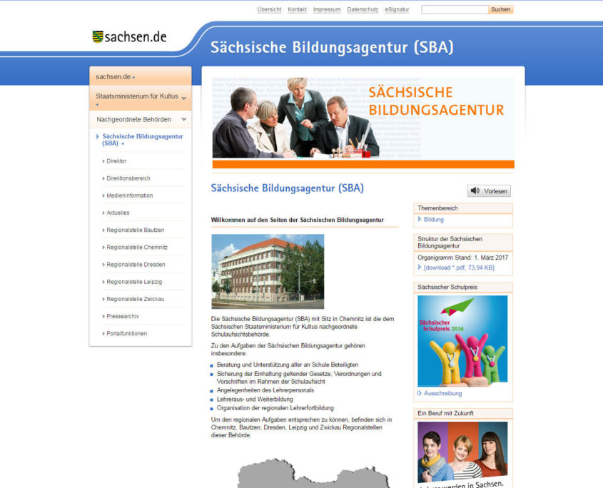 Die Webseite der Sächsischen Bildungsagentur