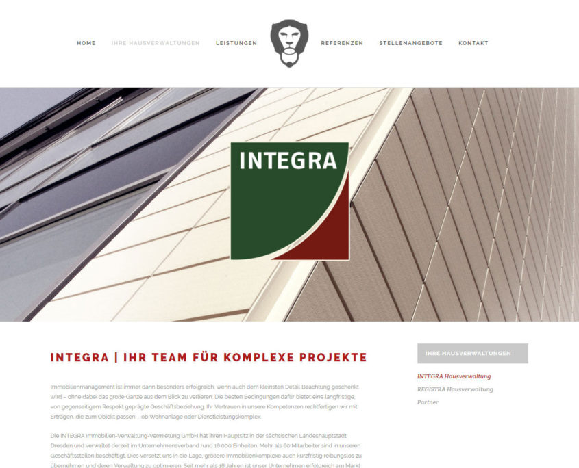 Webseite der integra Webseite integra Immobilien-Verwaltung-Vermietung-GmbH