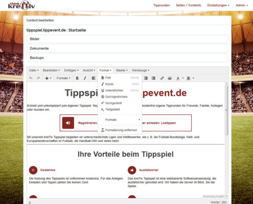 Tippspiel Administration Tippevent