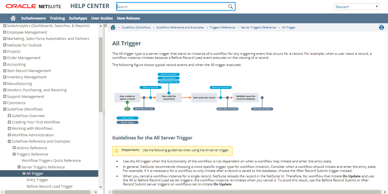 Einblick in das Hilfscenter von Oracle NetSuite